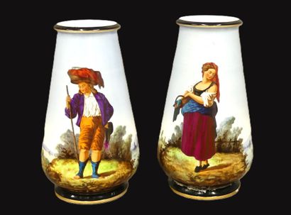 A pair of porcelain vases with printed decoration...