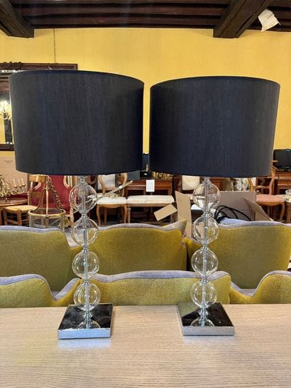 PAIR of glass and metal lamps with 4 bubbles...