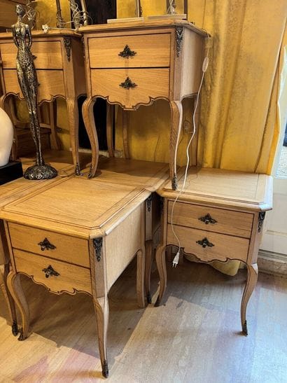 LOT comprising 4 Louis XV style bedside tables,...
