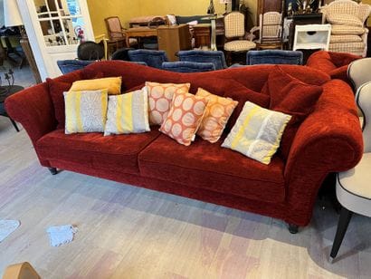 Four-seater sofa in blackened vois and red...
