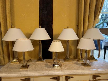 LOT of 7 gilt metal and glass lamps, the...
