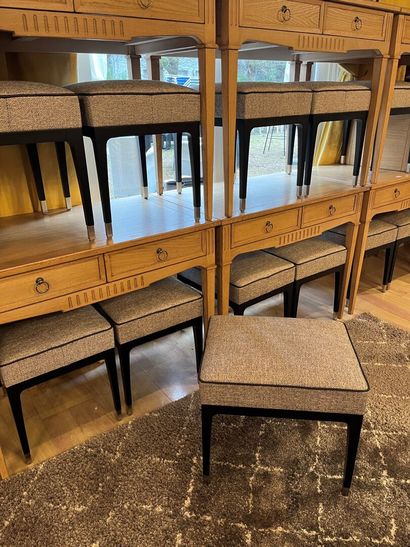 LOT of 16 rectangular stools, blackened wood...