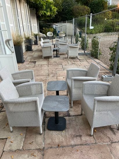 LOT of twelve plastic outdoor armchairs and...