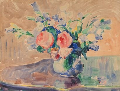 Jean DUFY ( 1888-1964)
Vase de roses et renoncules
Aquarelle...