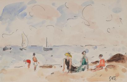 George D'ESPAGNAT (1870-1950)
Animated beach
Watercolor
Monogrammed...
