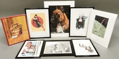 Lot of about 14 various framed pieces
most...
