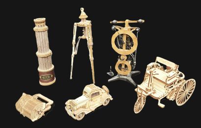 Set of 6 3D models, 5 in wood and one in...