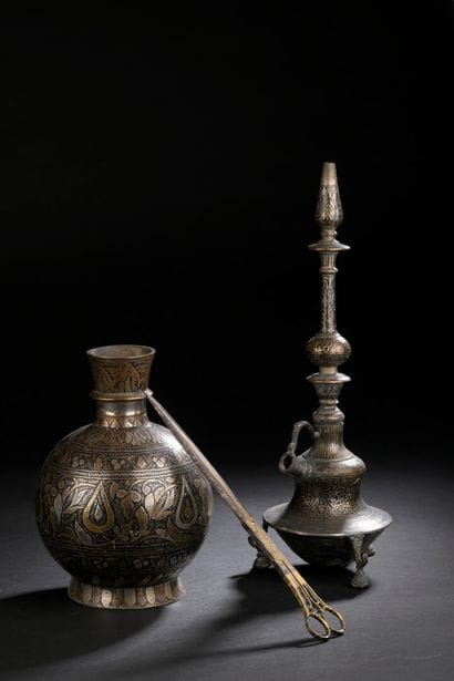 Two hookah bases with floral motifs, India...