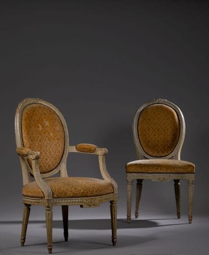 Ensemble d'un fauteuil et d'une chaise en...