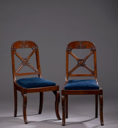 Paire de chaises en acajou et placage d'acajou...