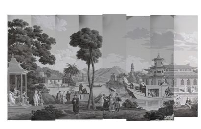 Procession chinoise, rare papier peint panoramique...