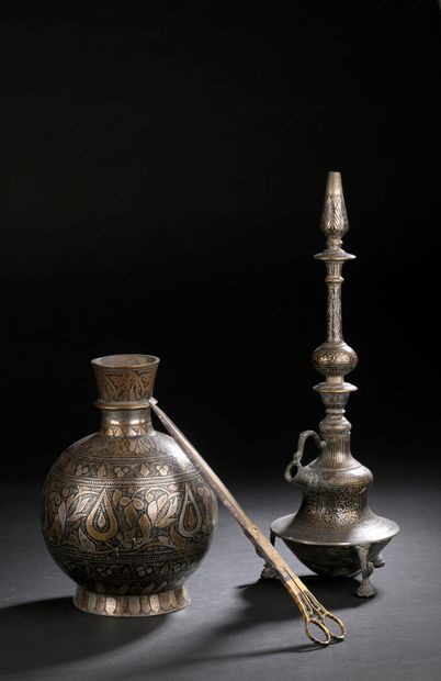 Two hookah bases with floral motifs, India...