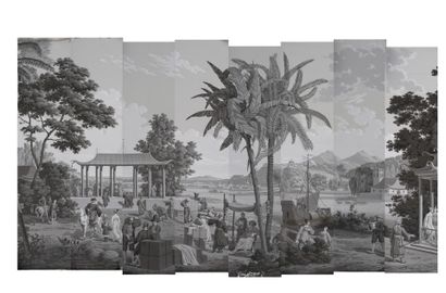Procession chinoise, rare papier peint panoramique...