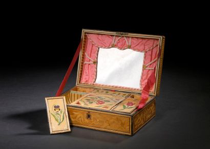 Boîte en marqueterie de paille à décor d'une...
