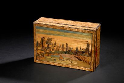 Boîte en marqueterie de paille à décor d'une...