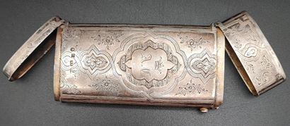 Flat silver case engraved with scrolls and...