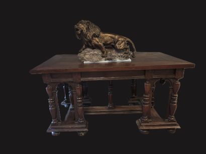 Gothic walnut table incorporating antique...