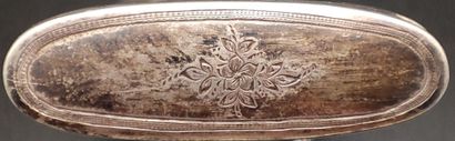 Flat silver case engraved with scrolls and...