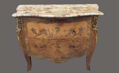 Louis XV style rosewood veneered curved chest...