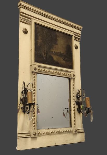 Louis XVI style small trumeau mirror in cream...