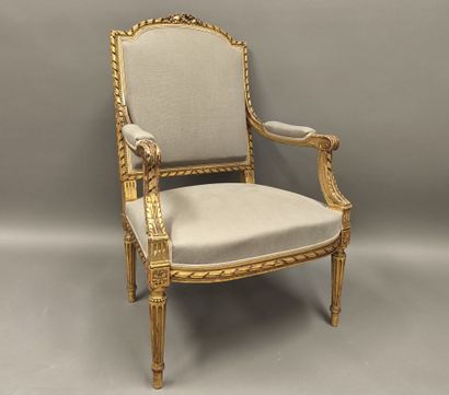Louis XVI salon furniture in gilded wood...