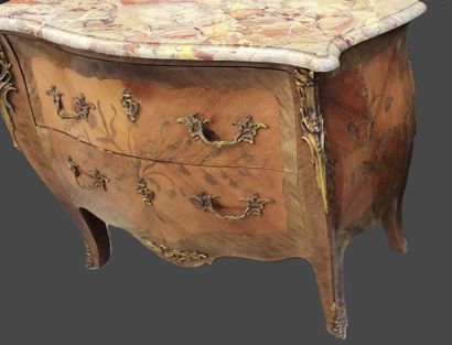 Louis XV style rosewood veneered curved chest...
