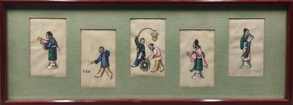 Japan: suite of five figures, gouache paintings...