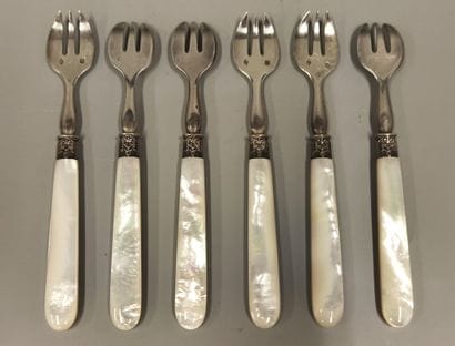 Six Minerve hallmarked silver oyster forks,...
