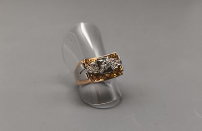 Yellow gold and platinum (eagle-dog) ring...