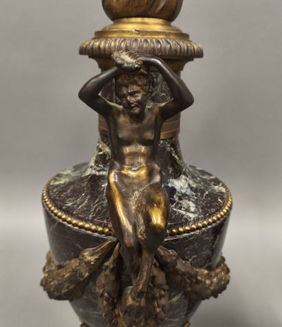 Pair of green marble and gilt bronze baluster-shaped...