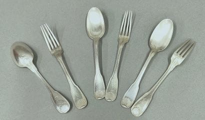 Three dessert servers with shell decoration,...