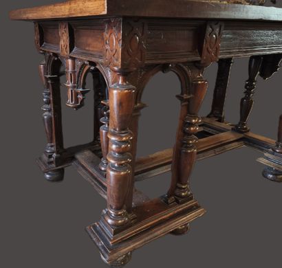 Gothic walnut table incorporating antique...