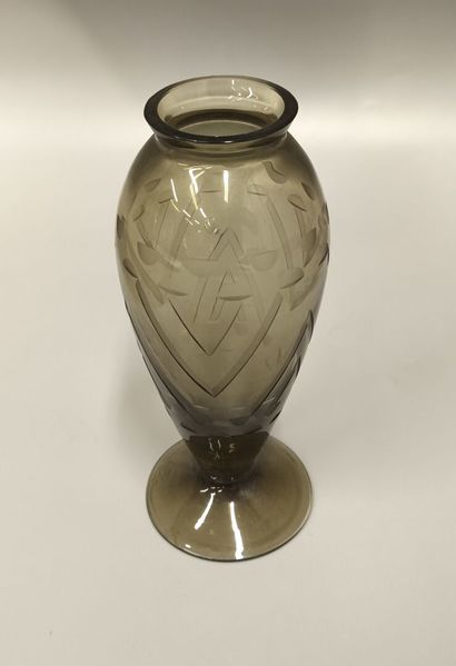 LYST: smoked glass baluster vase with engraved...