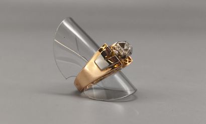 Yellow gold and platinum (eagle-dog) ring...