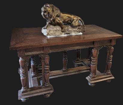 Gothic walnut table incorporating antique...