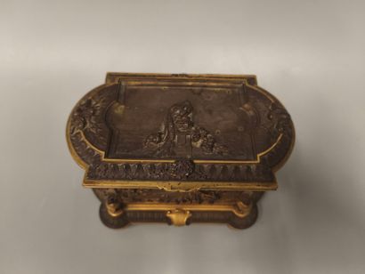 Gilt bronze and patinated jewelry box decorated...