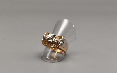 Yellow gold and platinum (eagle-dog) ring...