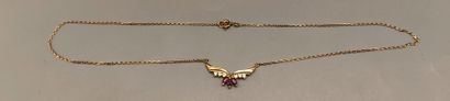 Gold choker necklace set with small rubies...