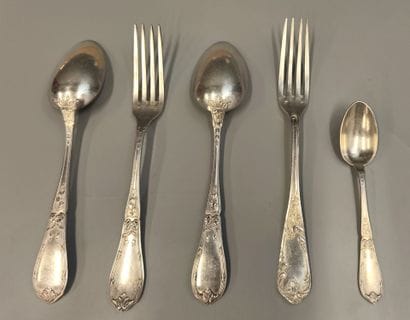 Part of a silver-plated menagère
Decorated...