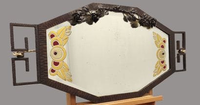 Octagonal wrought-iron mirror, Art Deco period...