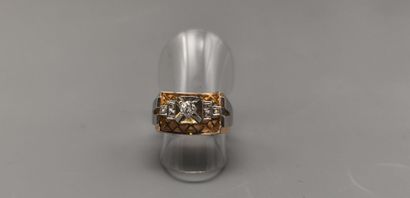Yellow gold and platinum (eagle-dog) ring...