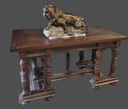 Gothic walnut table incorporating antique...