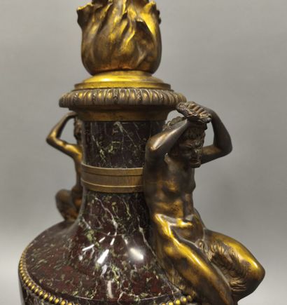 Pair of green marble and gilt bronze baluster-shaped...