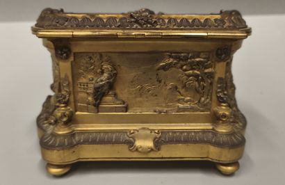 Gilt bronze and patinated jewelry box decorated...