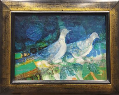 Paul AMBILLE (1930-2010) 
Two pigeons
Oil...