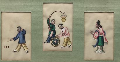 Japan: suite of five figures, gouache paintings...