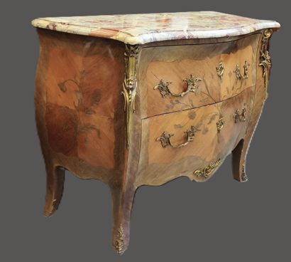 Louis XV style rosewood veneered curved chest...