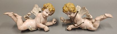ITALY. Pair of cherubs in carved lacquered...
