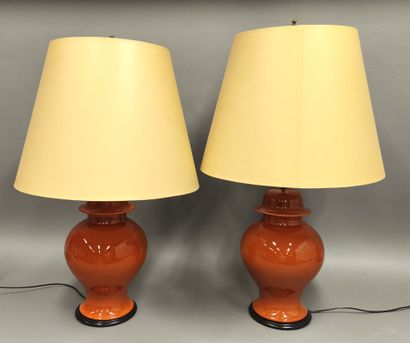 Pair of terracotta ceramic vase lamps with...