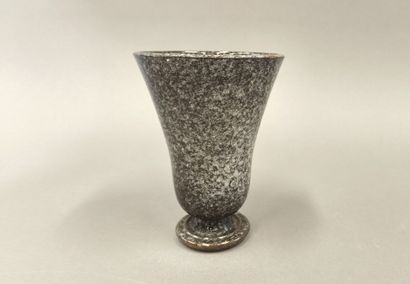 Enameled stoneware horn vase with gilded...